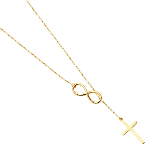 14K Yellow Gold Infinity & Cross Drop Necklace  20"