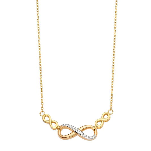 14K Tri-Color Gold Triple Infinity Necklace 17"+1" Extension