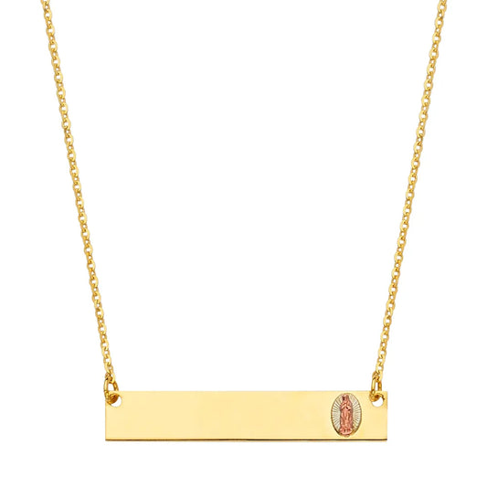14K Tri-Color Gold Virgin Mary Design ID Plate Necklace Size 17.5"