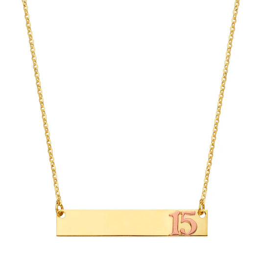 14K Two-Tone Gold Number 15 Design ID Plate Necklace Size 17.5"