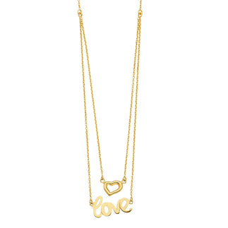 14K Yellow Gold Double Layer Love Heart Necklace Size 18
