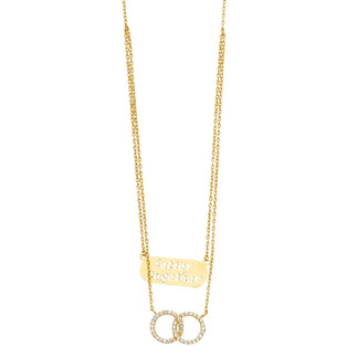 14K Yellow Gold Double Layer Better Together CZ Circle Necklace Size 18