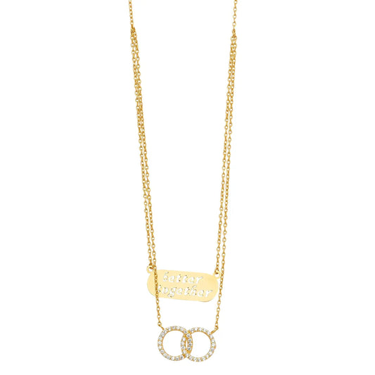 14K Yellow Gold Double Layer Better Together CZ Circle Necklace Size 18"