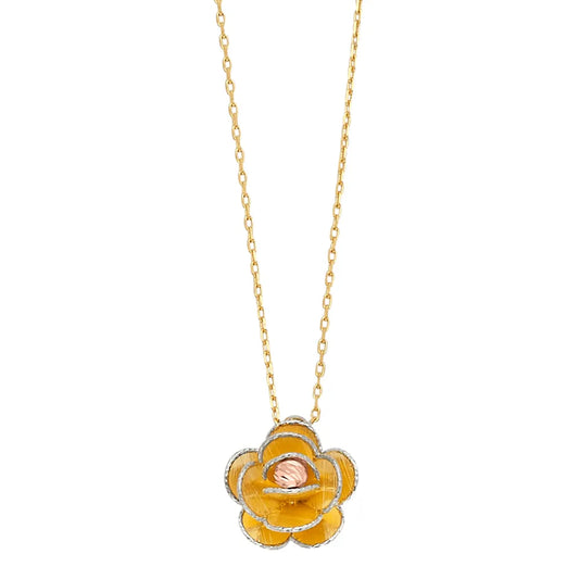 14K Tri-Color Gold Flower Design Necklace 17"+1" Extender