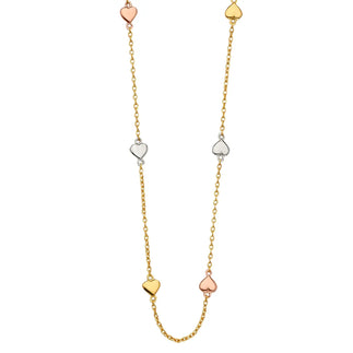 14K Tri-Color Gold Heart Station Necklace – 17