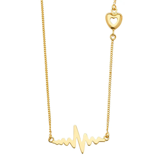 14K Yellow Gold Heartbeat Design Pendant Necklace Size 18"