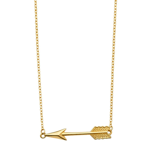 14K Yellow Gold Sideways Arrow Necklace  17"+1" Extension