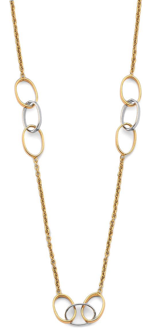 14K Two-Tone Gold Interlocking Oval Link Necklace – 17" + 1" Extender