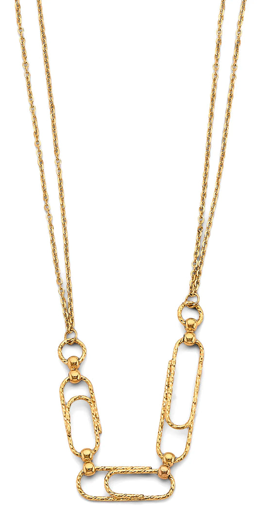 14K Yellow Gold Textured Paperclip Link Necklace  17" + 1" Extender