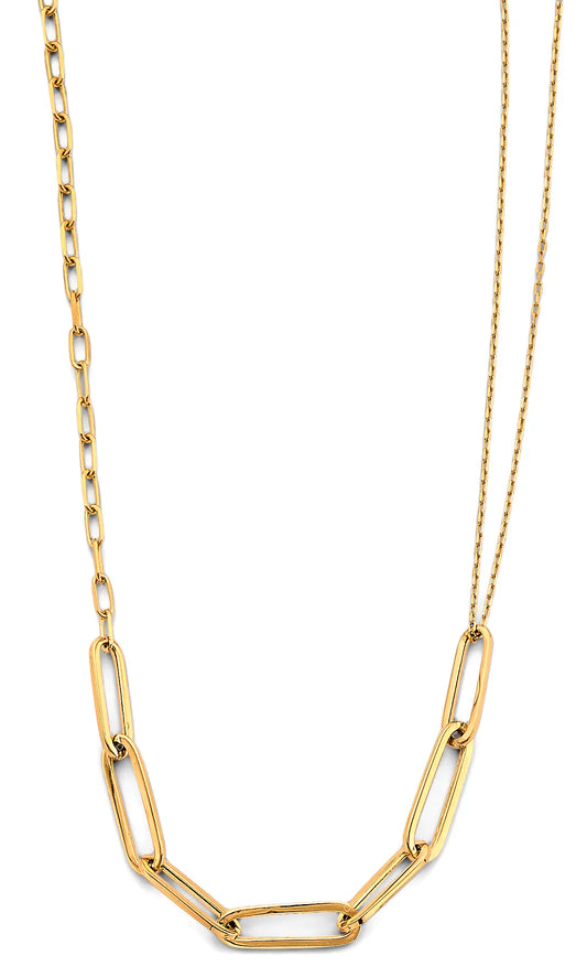 14K Yellow Gold Paperclip Link Necklace 17" + 1" Extender