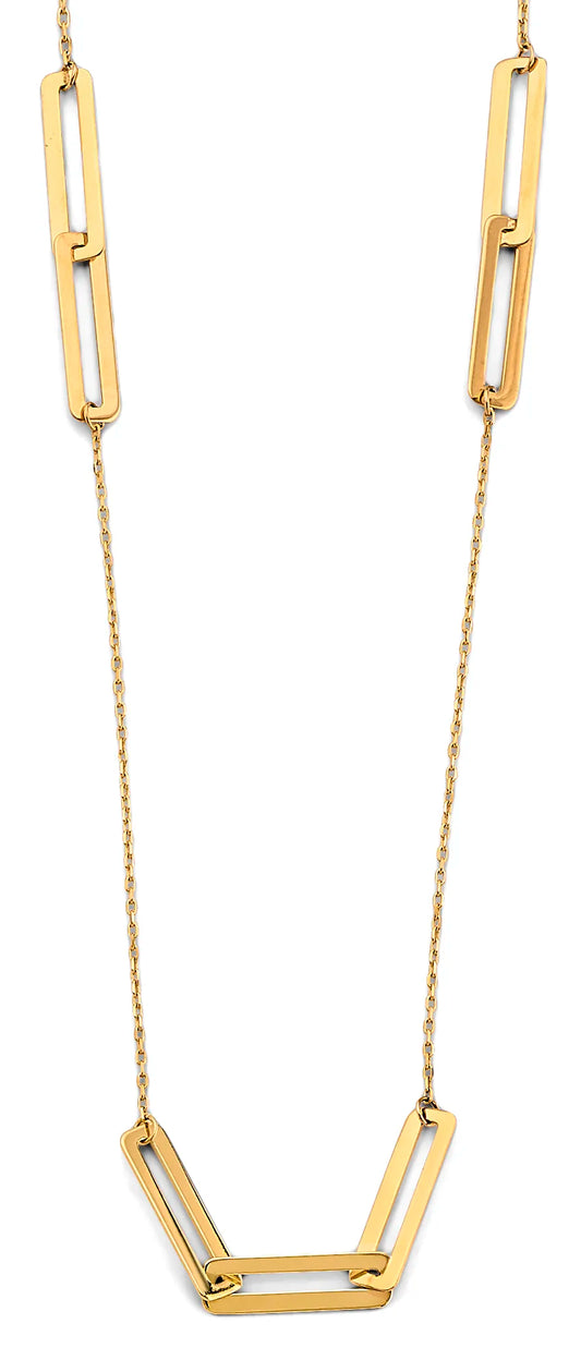 14K Yellow Gold Paperclip Link Necklace 17" + 1" Extender
