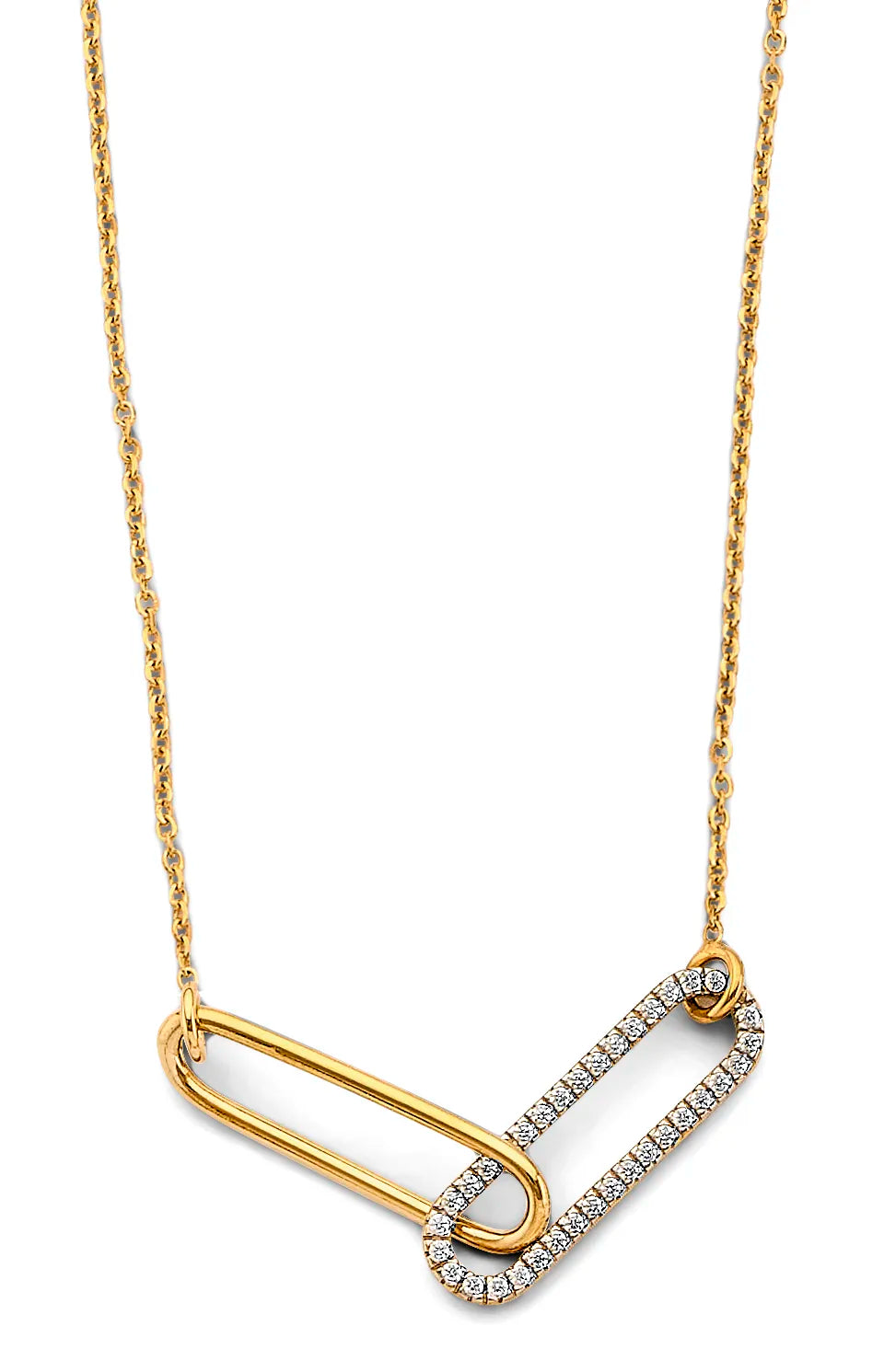 14K Yellow Gold Paperclip Link CZ Necklace 17" + 1" Extender