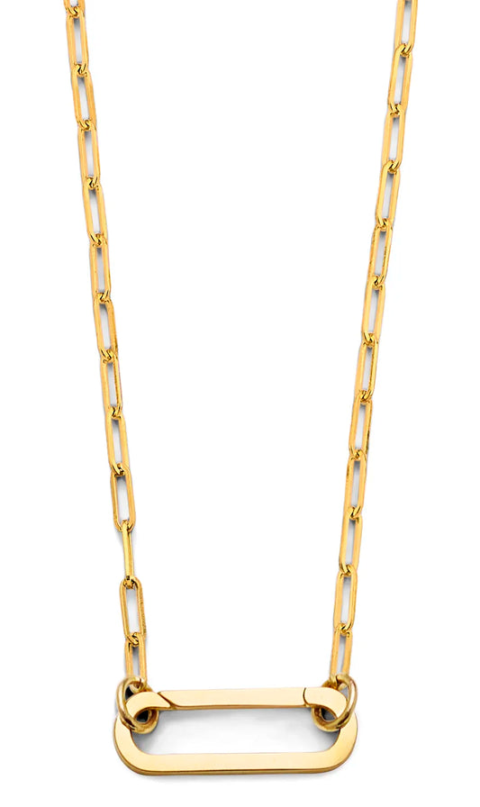 14K Yellow Gold Paperclip Link Bar Necklace Size 18"