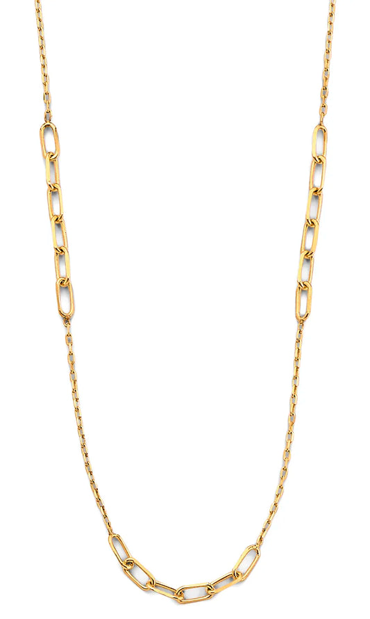 14K Yellow Gold Paperclip Link Station Necklace  17" + 1" Extender