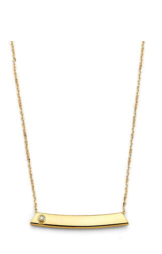 14K Yellow Gold Curved ID Plate CZ Necklace 17
