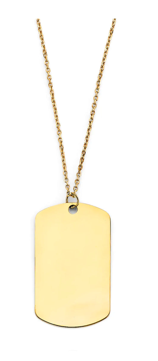 14K Yellow Gold Dog Tag Design Necklace 17"+1" Extender