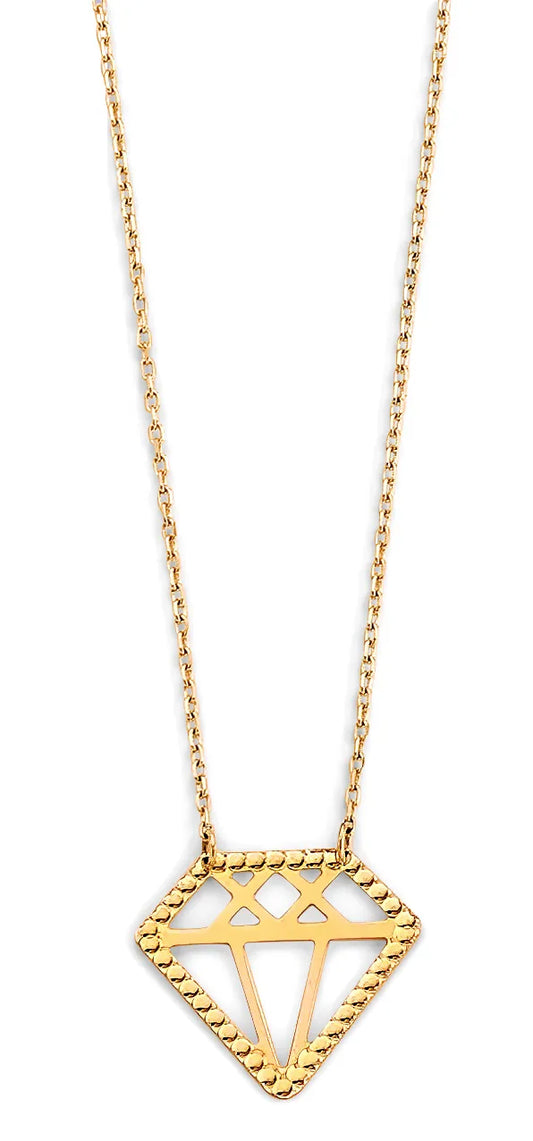 14K Yellow Gold Diamond Shape Filigree Pendant Necklace 17"+1" Extension