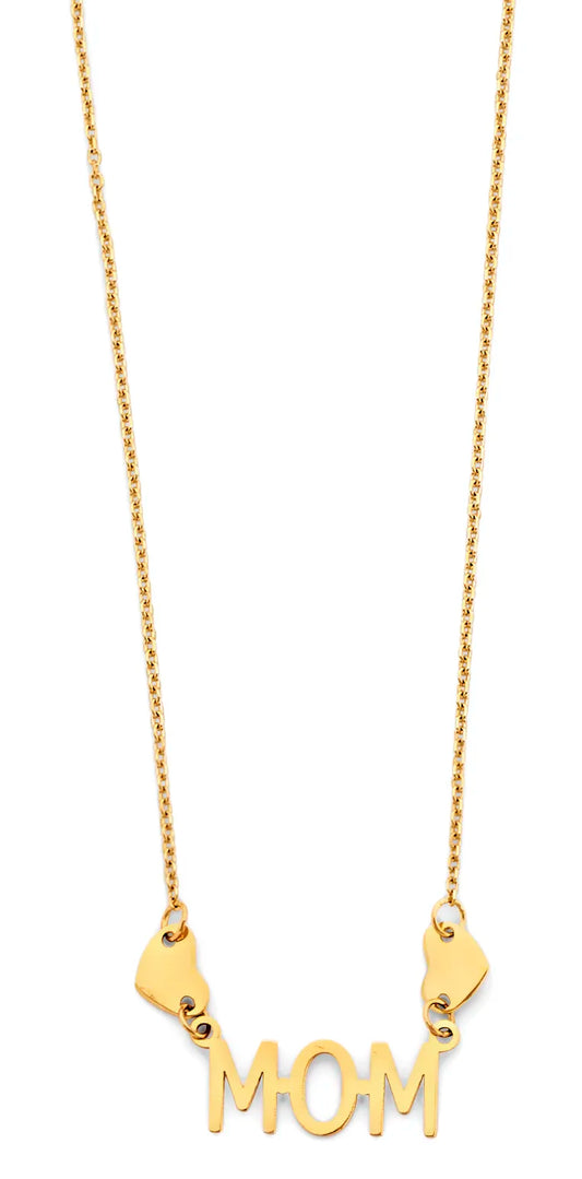 14K Yellow Gold Mom Heart Link Necklace 17"+1' Extender