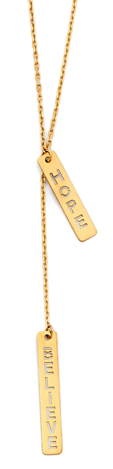 14K Yellow Gold Hope & Believe Double Bar Necklace 17"+1" Extender