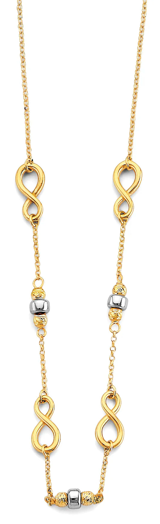 14K Two-Tone Gold Infinity Station Necklace – 17" + 1" Extender