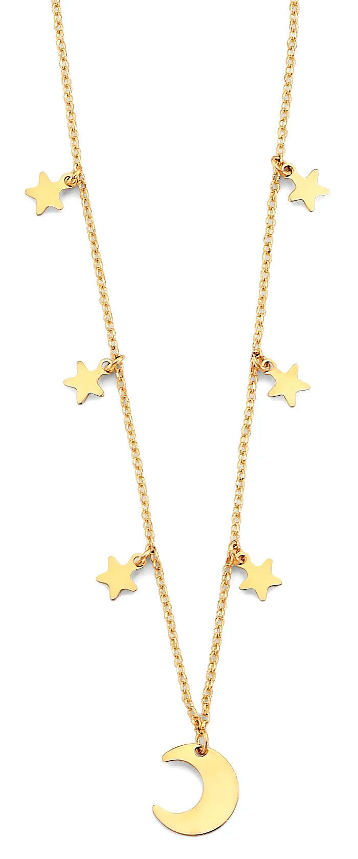 14K Yellow Gold Moon & Star Station Necklace – 17" + 1" Extender