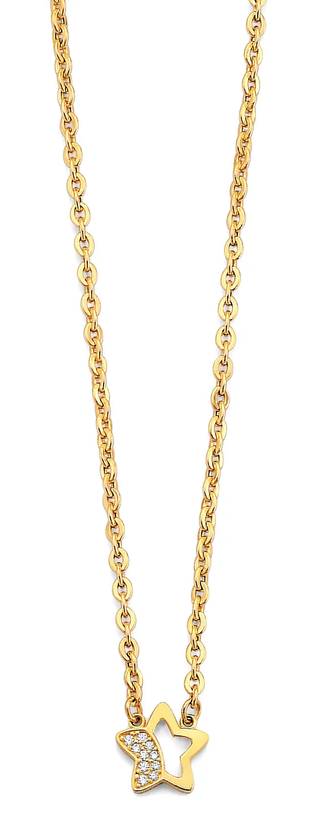 14K Yellow Gold CZ Half-Star Necklace – 17" + 1" Extender