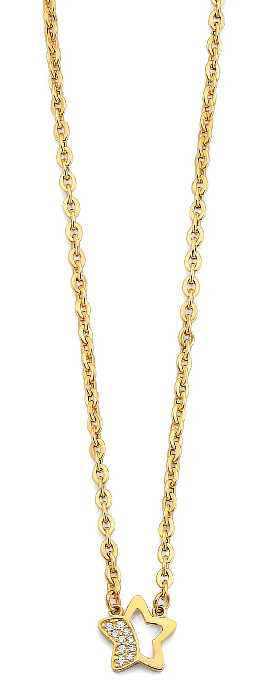 14K Yellow Gold CZ Half-Star Necklace – 17" + 1" Extender