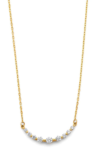 14K Yellow Gold Graduated CZ Bar Necklace 17