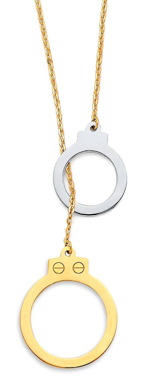 14K Two-Tone Gold Double Handcuff Design Necklace 17"+1" Extender