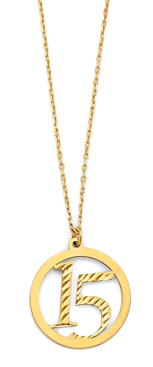 14K Yellow Gold Sweet 15 Circle Pendant Necklace 17"+1" Extender