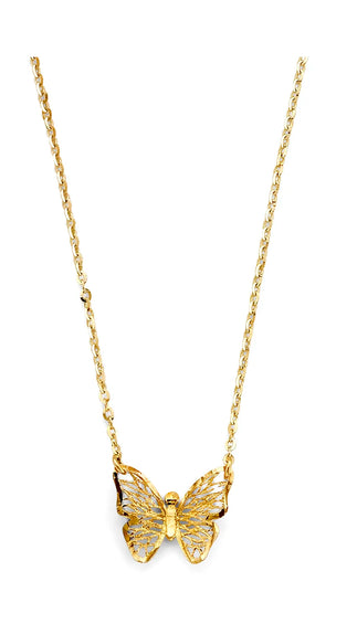 14K Yellow Gold Filigree Butterfly Design Necklace 17