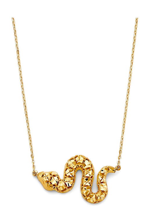 14K Yellow Gold Diamond-Cut Snake Design Necklace 17"+1" Extender