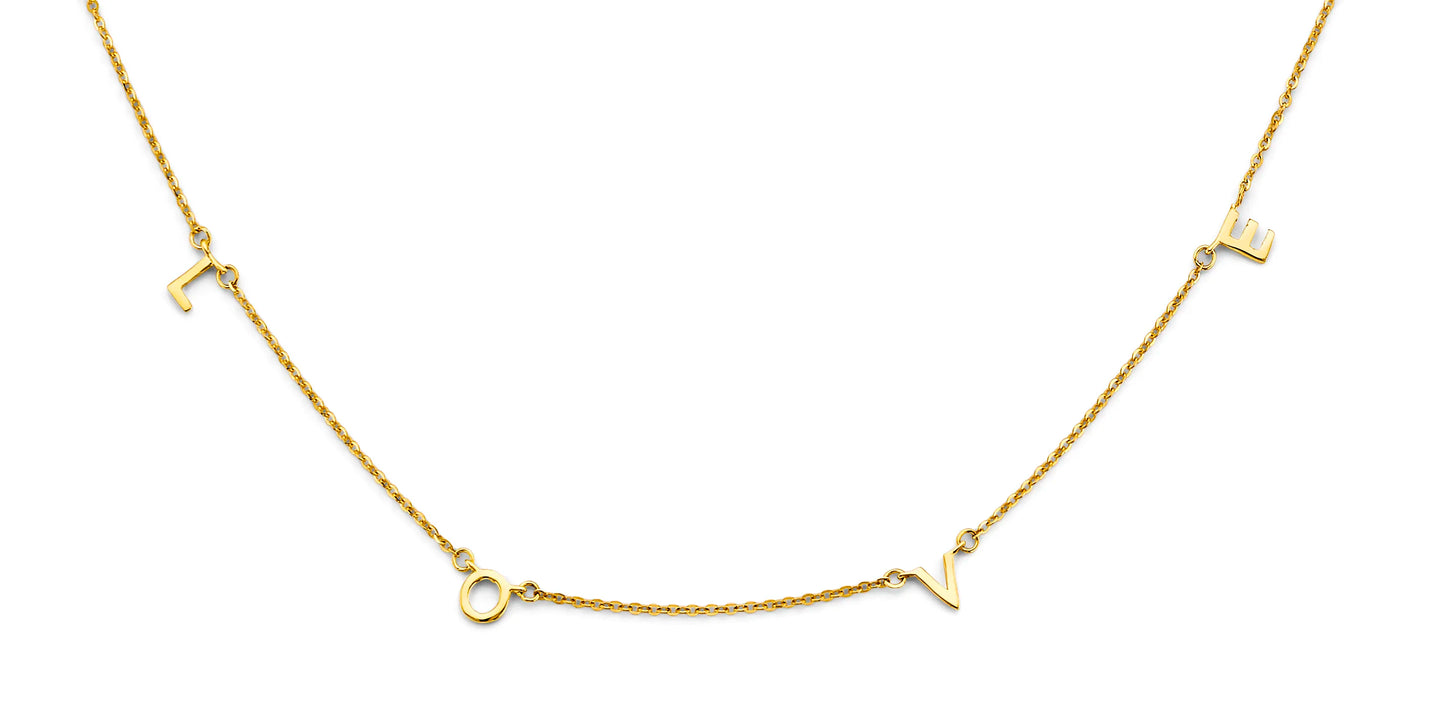 14K Yellow Gold Love Letter Station Necklace 17"+1" Extender