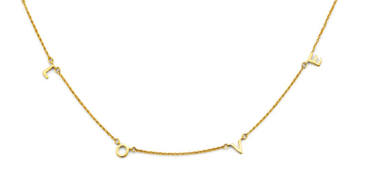 14K Yellow Gold Love Letter Station Necklace 17"+1" Extender