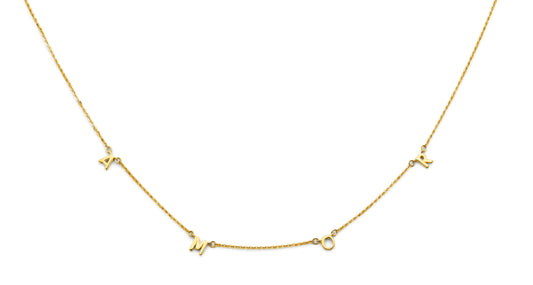 14K Yellow Gold Amor Letter Station Necklace 17"+1" Extender