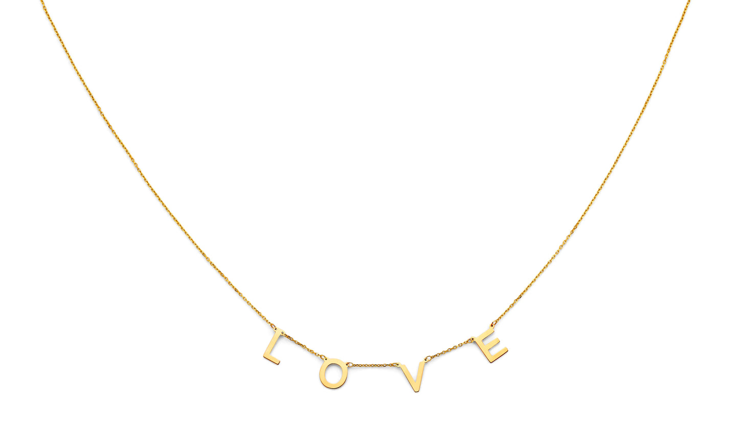14K Yellow Gold Love Letter Station Necklace 17"+1" Extender