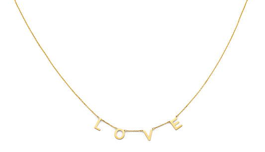 14K Yellow Gold Love Letter Station Necklace 17"+1" Extender