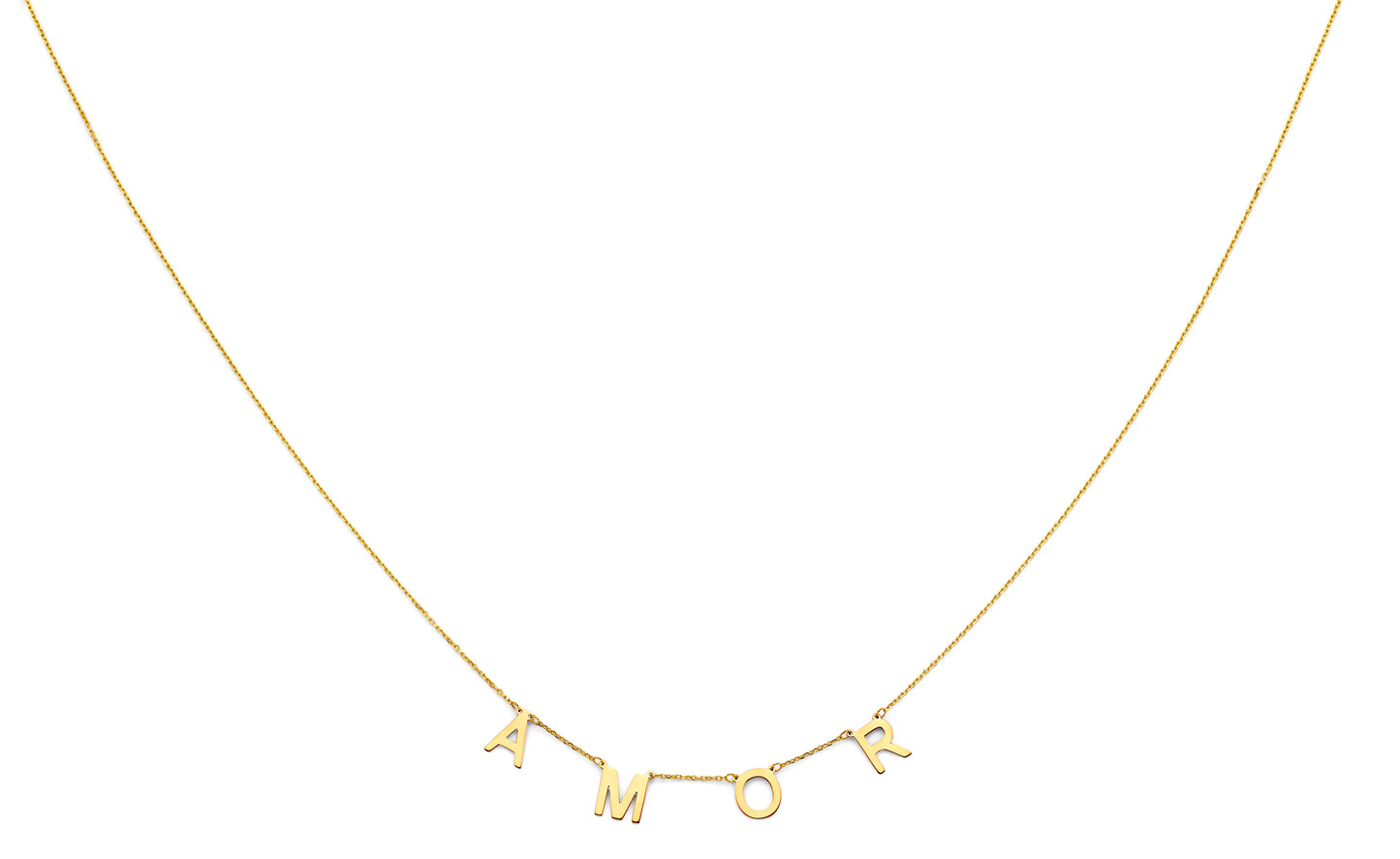 14K Yellow Gold Amor Letter Station Necklace 17"+1" Extender