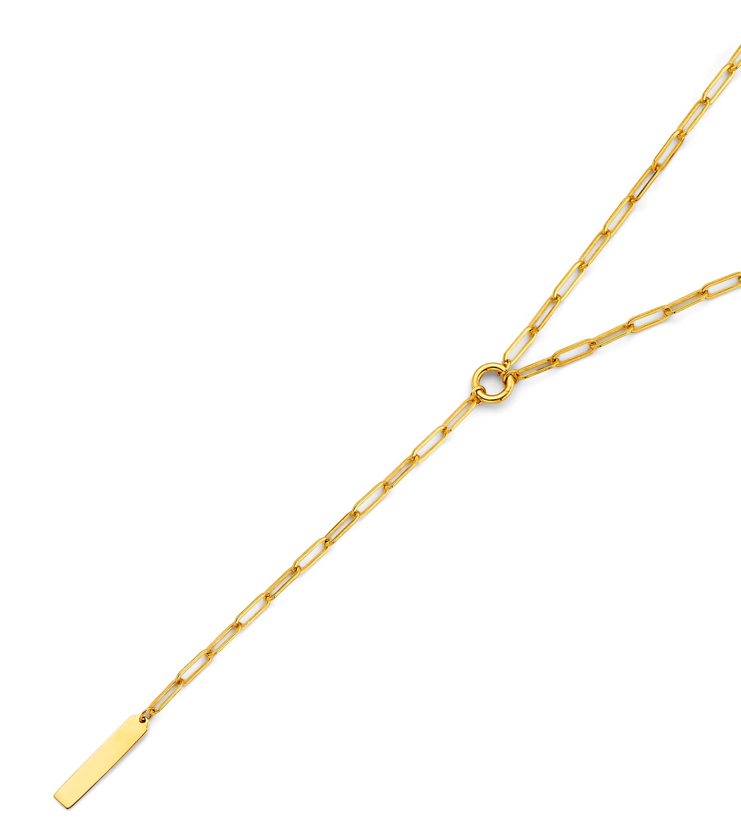 14K Yellow Gold Paperclip Link Bar Pendant Necklace Size 18"