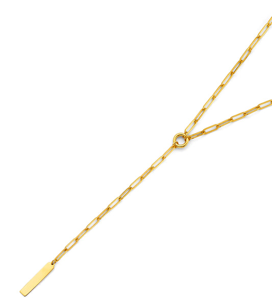 14K Yellow Gold Paperclip Link Bar Pendant Necklace Size 18"