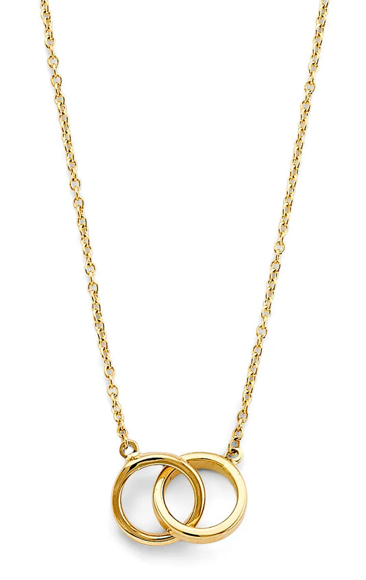 14K Yellow Gold Double Interlocking Circle Necklace 17"+1" Extension
