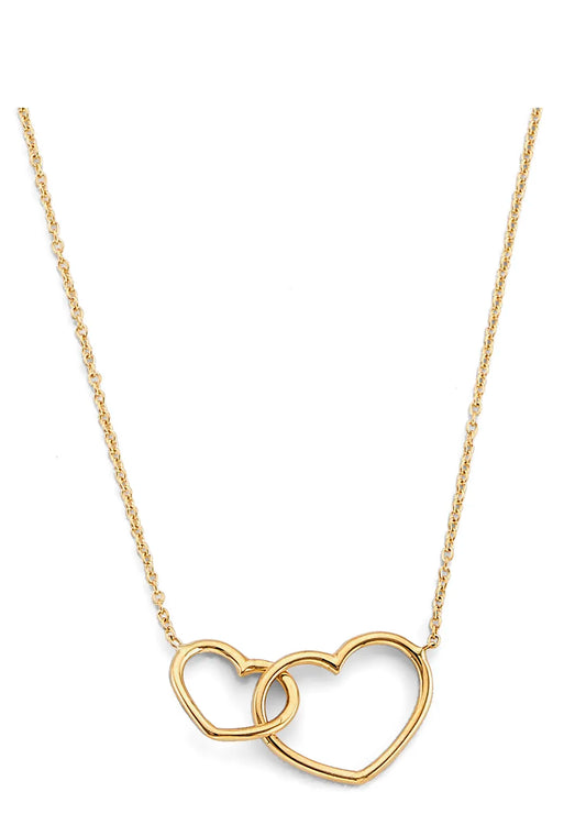 14K Yellow Gold Interlocking Hearts Pendant Necklace 17"+1" Extender