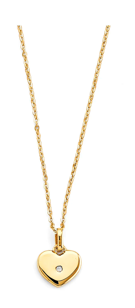 14K Yellow Gold Heart CZ Pendant Necklace 17"+1" Extender