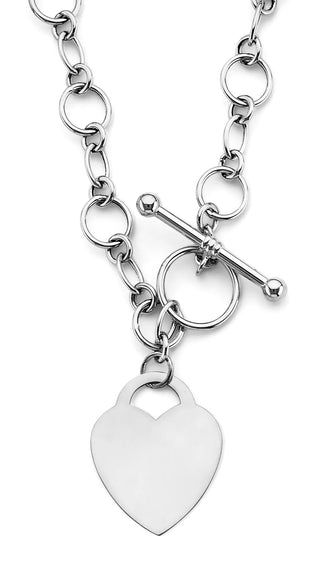 14K White Gold Toggle Link Heart Charm Necklace – 18 