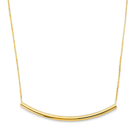 14K Yellow Gold Curved Bar Pendant Necklace – 17