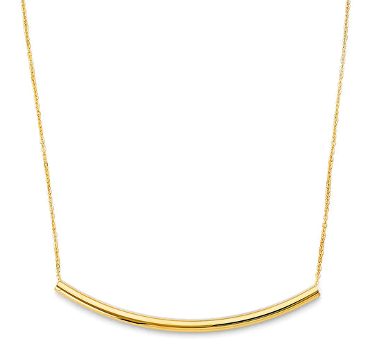 14K Yellow Gold Curved Bar Pendant Necklace – 17" + 1" Extender