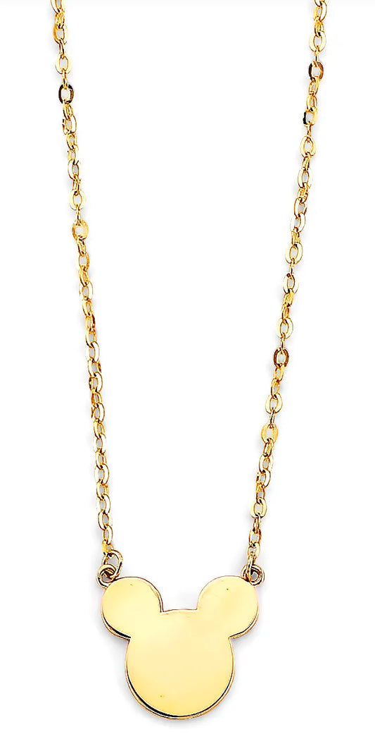 14K Yellow Gold Mouse Head Silhouette Pendant Necklace – 17" + 1" Extender