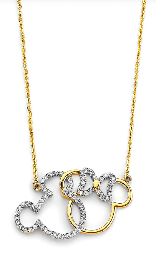 14K Two-Tone Gold “Love” Mouse Silhouette CZ Pendant Necklace – 17