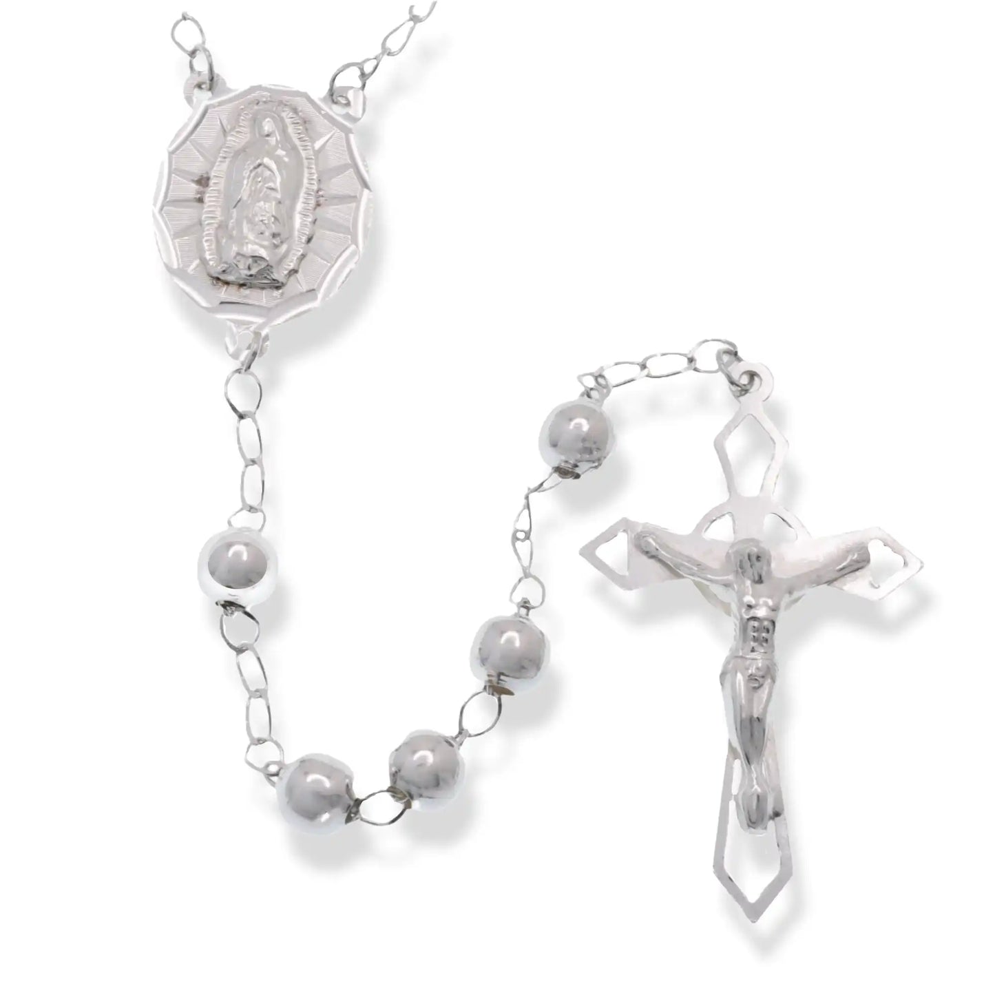 925 Sterling Silver High Polished 5mm Smooth Bead Rosary