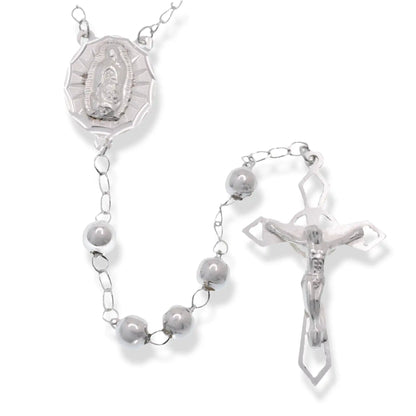 925 Sterling Silver High Polished 5mm Smooth Bead Rosary